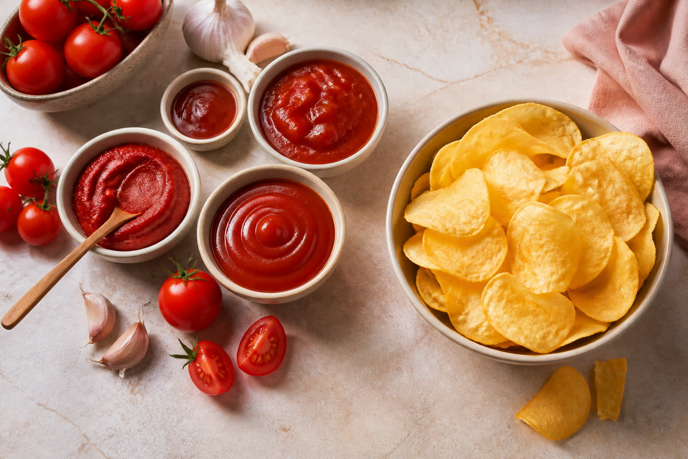 Alalamiya tomato products and chips together