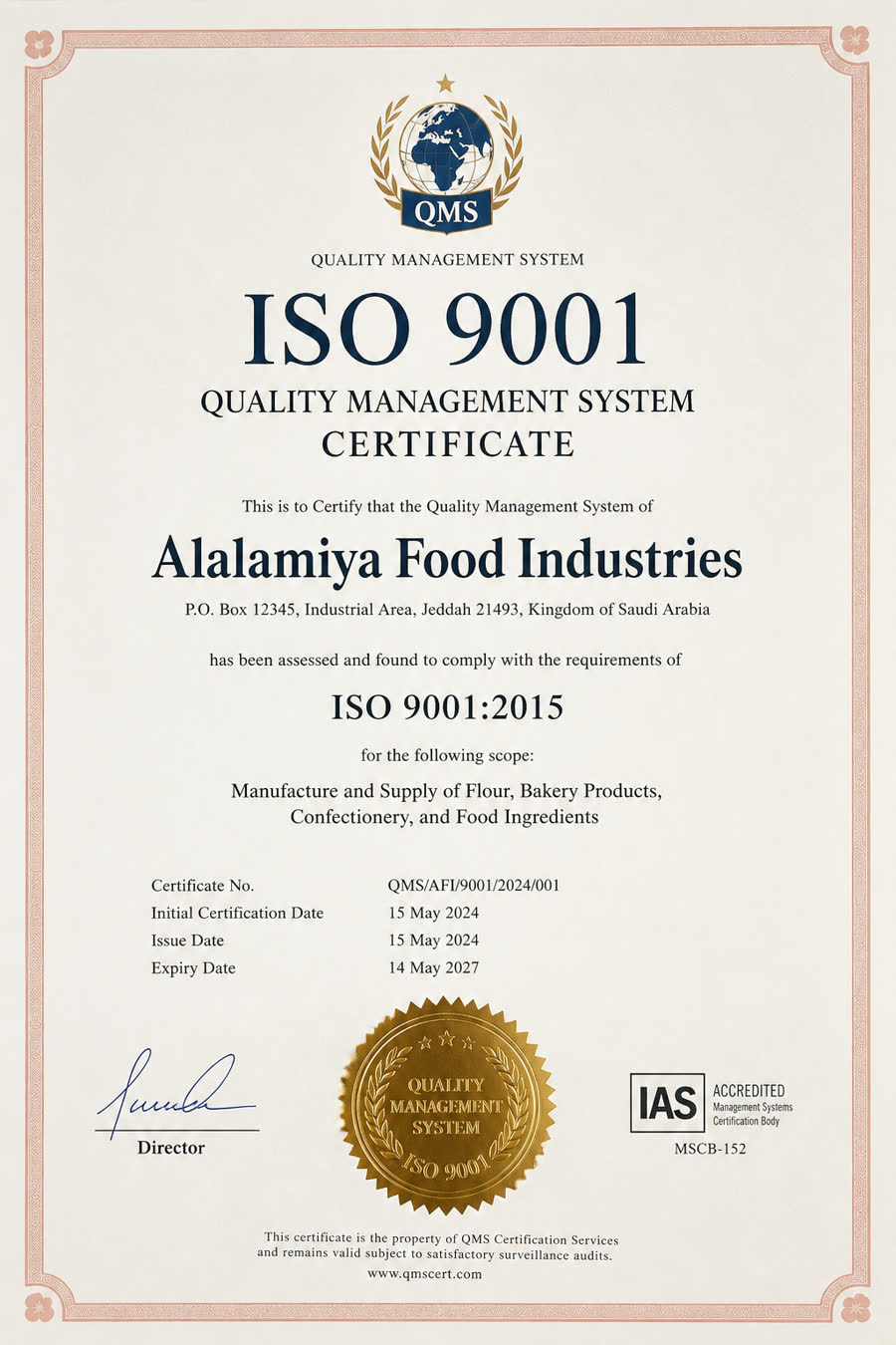 ISO 9001 Quality Management certificate